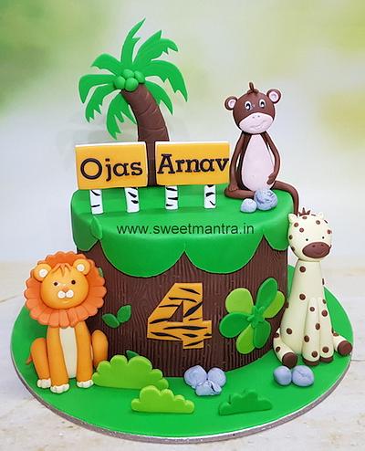 Twin boys jungle cake - Cake by Sweet Mantra Homemade Customized Cakes Pune