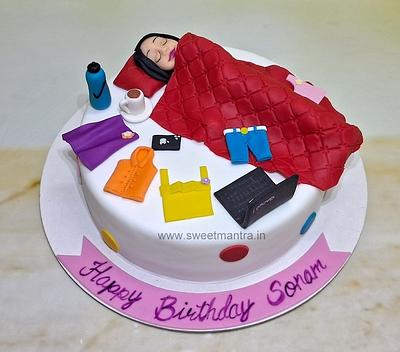 Lazy girl cake with laptop and clothes - Cake by Sweet Mantra Homemade Customized Cakes Pune