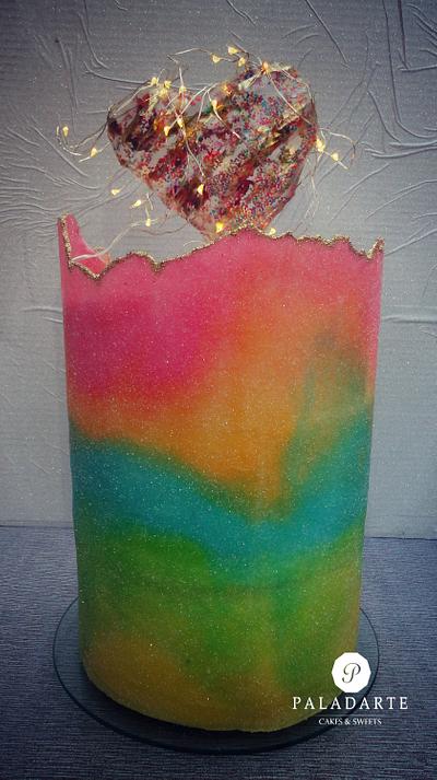 Rainbow Sugared Sheet Technique - Cake by Paladarte El Salvador