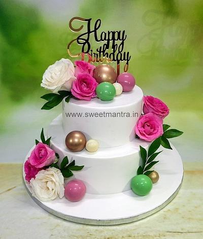2 tier flowers cake - Cake by Sweet Mantra Homemade Customized Cakes Pune