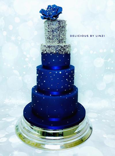 Navy and silver wedding cake  - Cake by Delicious By Linzi