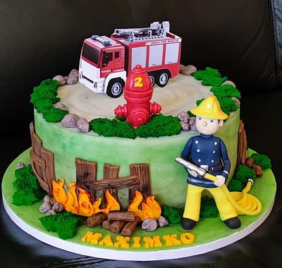 cake with firefighter - Cake by OSLAVKA
