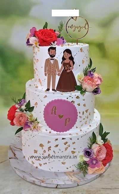3 tier Engagement cake with flowers - Cake by Sweet Mantra Homemade Customized Cakes Pune