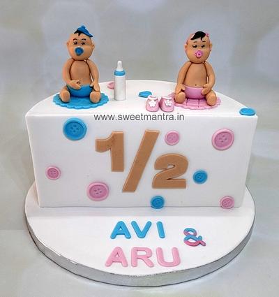 Twins 6 months cake - Cake by Sweet Mantra Homemade Customized Cakes Pune