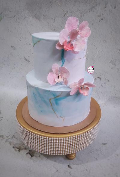 Aqua & Blush Pink Wedding Cake - Cake by Sayantanis Culinary Delight