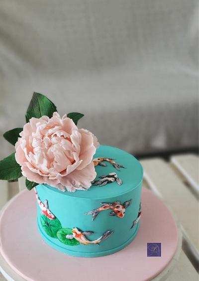 Koi Fish and Peony Cake - Cake by Ms. V