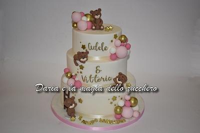 teddy bears baptism cake for twins - Cake by Daria Albanese