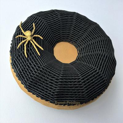 Gold Spider On A Black Web No. 3 - Cake by Sweet Prodigy