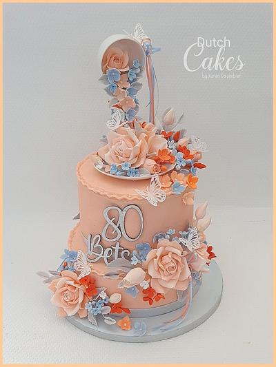 Peach and blue teacup cake - Cake by Karen Dodenbier