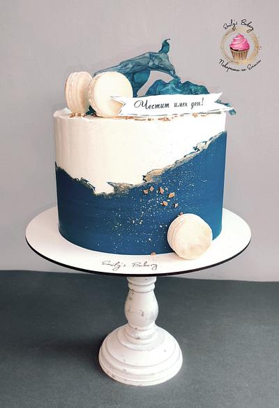 Blue & White Birthday cake for man - Cake by Emily's Bakery