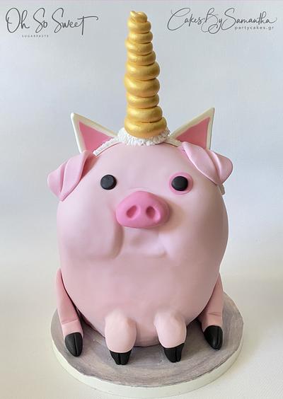 Waddles (From Gravity Falls) Dressed as a Unicorn Cake - Cake by Cakes By Samantha (Greece)