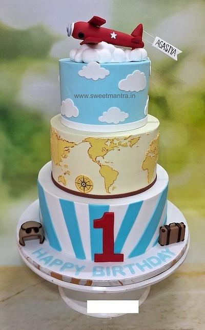 Pilot and Globe theme 3 tier cake for 1st birthday boy - Cake by Sweet Mantra Homemade Customized Cakes Pune