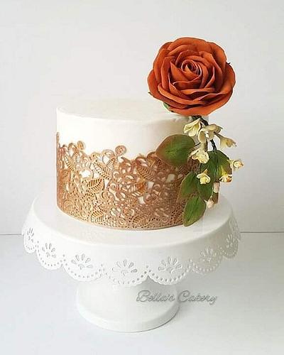 Bean paste rose & sugar lace. - Cake by Bella's Cakes 