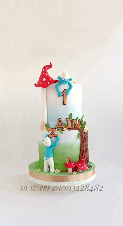 Smurfs cake - Cake by SoSweetbyAlaaElLithy