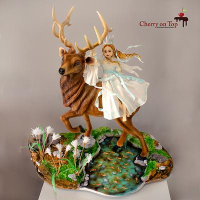 Leap the Elk and Princess Cottongrass  - Cake by Cherry on Top Cakes