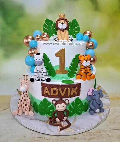 Jungle 2 tier cream cake - Cake by Sweet Mantra Homemade Customized Cakes Pune