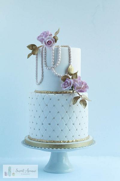 Vintage Wedding Cake with roses and pearls - Cake by Sweet Avenue Cakery