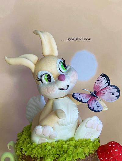 Cute bunny playing with butterfly - Cake by Zoi Pappou