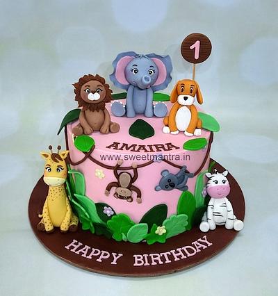 Jungle cake in pink - Cake by Sweet Mantra Homemade Customized Cakes Pune