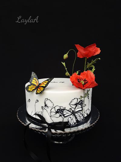 Black and white with poppy  - Cake by Layla A