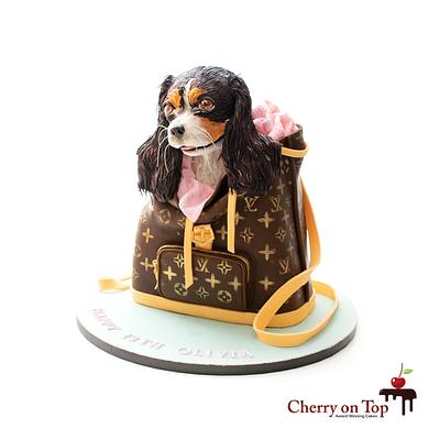 Puppy in a LV handbag cake  - Cake by Cherry on Top Cakes