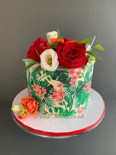 Tropical theme with roses - Cake by Popsue