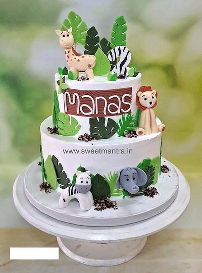 Jungle animals 2 layer cream cake - Cake by Sweet Mantra Homemade Customized Cakes Pune