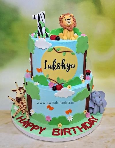 Jungle theme 2 tier cream cake - Cake by Sweet Mantra Homemade Customized Cakes Pune