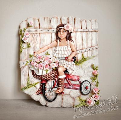 Girl with a bicycle (shabby-chic style) - Cake by FondanEli