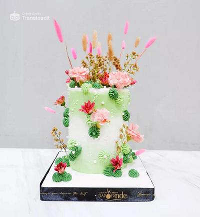 Abstract Birthday Cake with a Mix of Pink, Green, and White - Cake by Dapoer Nde