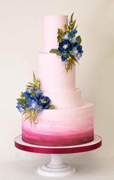 Burgundy and blush ombre w/sugar flowers - Cake by Pamela Jane