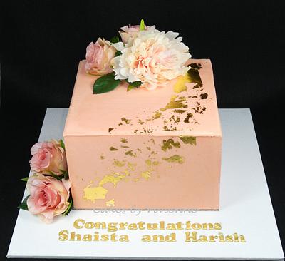 Peach and Gold Engagement Cake - Cake by Cakes by Vivienne
