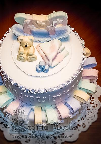Ribbons Baby Shower Cake - Cake by Regina Coeli Baker