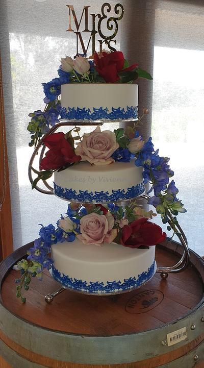 Blue Lace Wedding Cake - Cake by Cakes by Vivienne