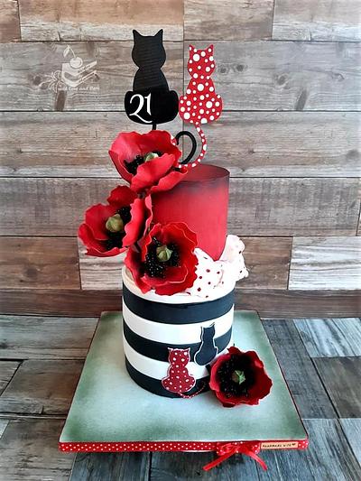 Red Poppy & Cat :) - Cake by Cakesbymartina
