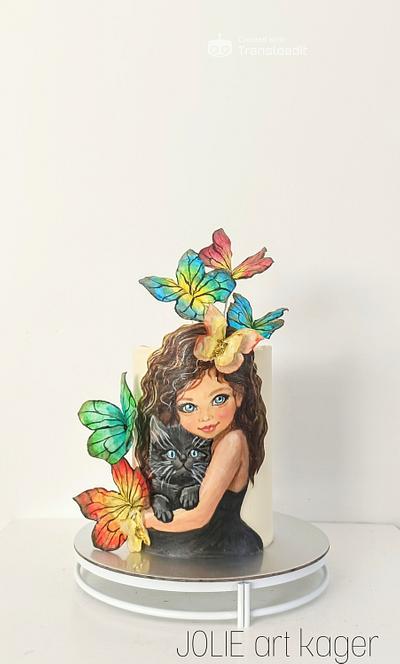 Birthday cake/ birthday cake / little girl with cat and butterflies - Cake by Julieta