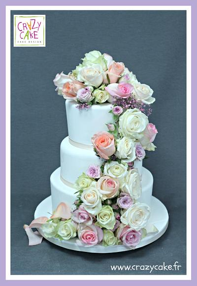 Traditional Wedding Cake with floral cascade - Cake by Crazy Cake