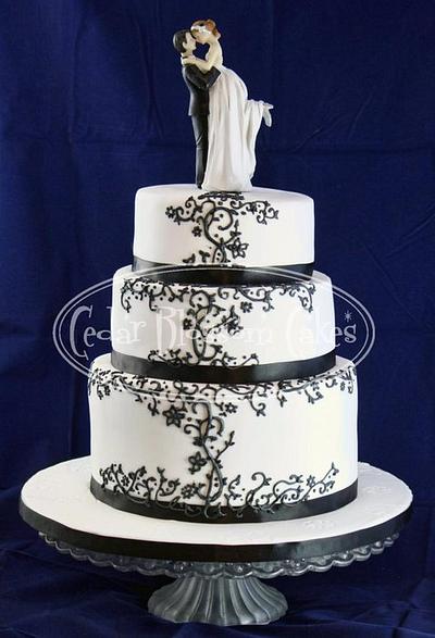 Black and white pressure piped wedding cake - Cake by ozgirl39