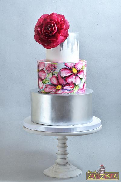 Painted Floral Wedding Cake - Cake by Nasa Mala Zavrzlama