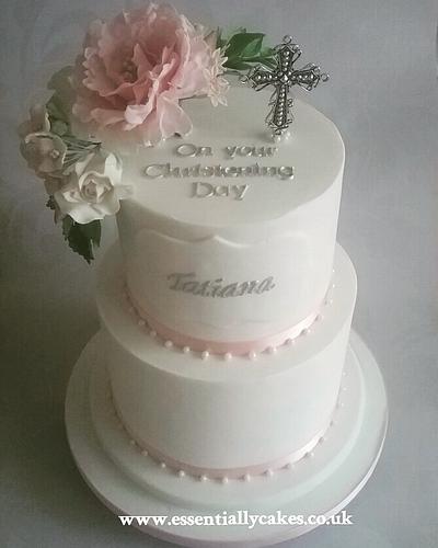 Christening Cake Peony and Rose - Cake by Essentially Cakes