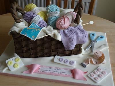 80th basket cake knitting theme - Cake by chrisie