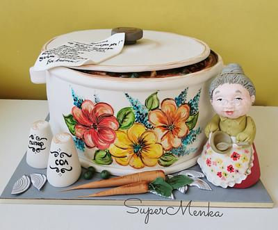 Hand painted pot - Cake by Stamena Dobrudjelieva