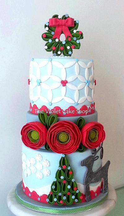 Christmas RANUNCULUS and SILVER REINDEER Cake - Cake by Violet - The Violet Cake Shop™