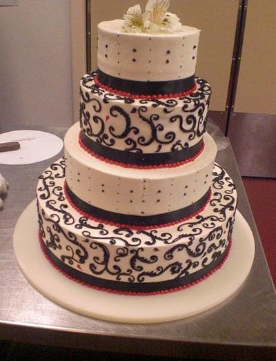 Black,White and red wedding cake - Cake by Becka