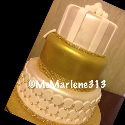3 Tiered Gold and White  - Cake by Cakelady313