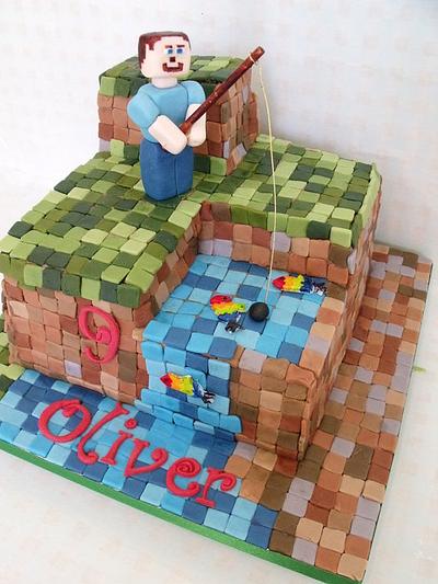 miecraft fishing cake  - Cake by zoe