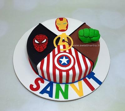 Avengers theme cake with logos - Cake by Sweet Mantra Homemade Customized Cakes Pune