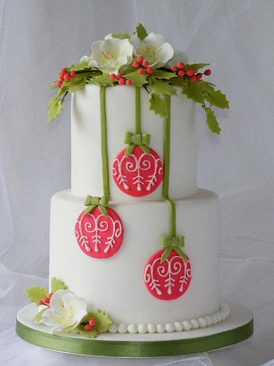 Red Baubles Christmas Cake - Cake by CakeHeaven by Marlene