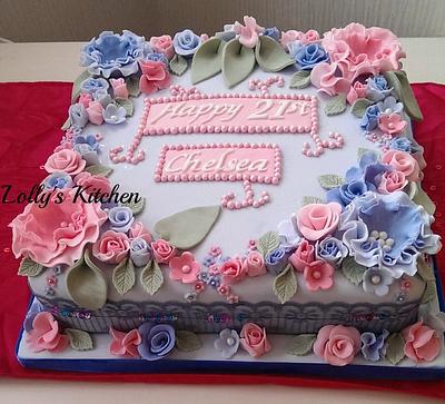 Pink and blue floral 21st birthday cake - Cake by LollysKitchen