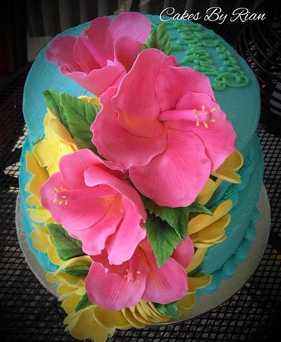 Cascading Hibiscus - Cake by Cakes By Rian